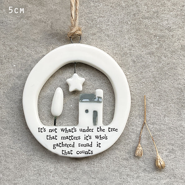 East of India Large Porcelain Cut Out Hanging Decoration - Not what's under the tree