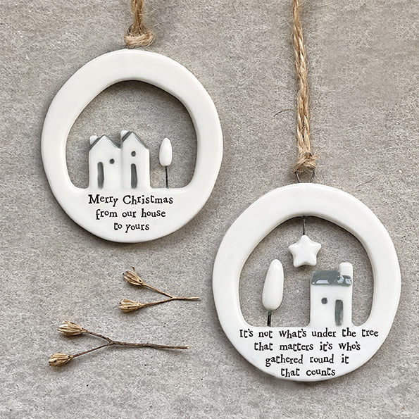 East of India Large Porcelain Cut Out Hanging Decoration - Not what's under the tree