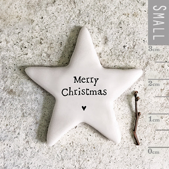 East of India Tiny Porcelain Star Token - Merry Christmas