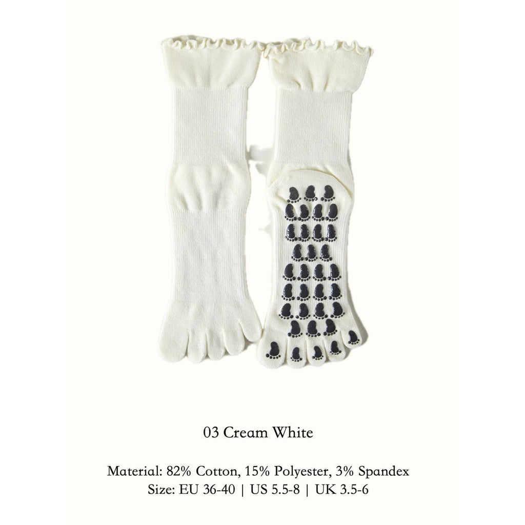 Five Toe Grip Socks for Yoga & Barre - Cream White