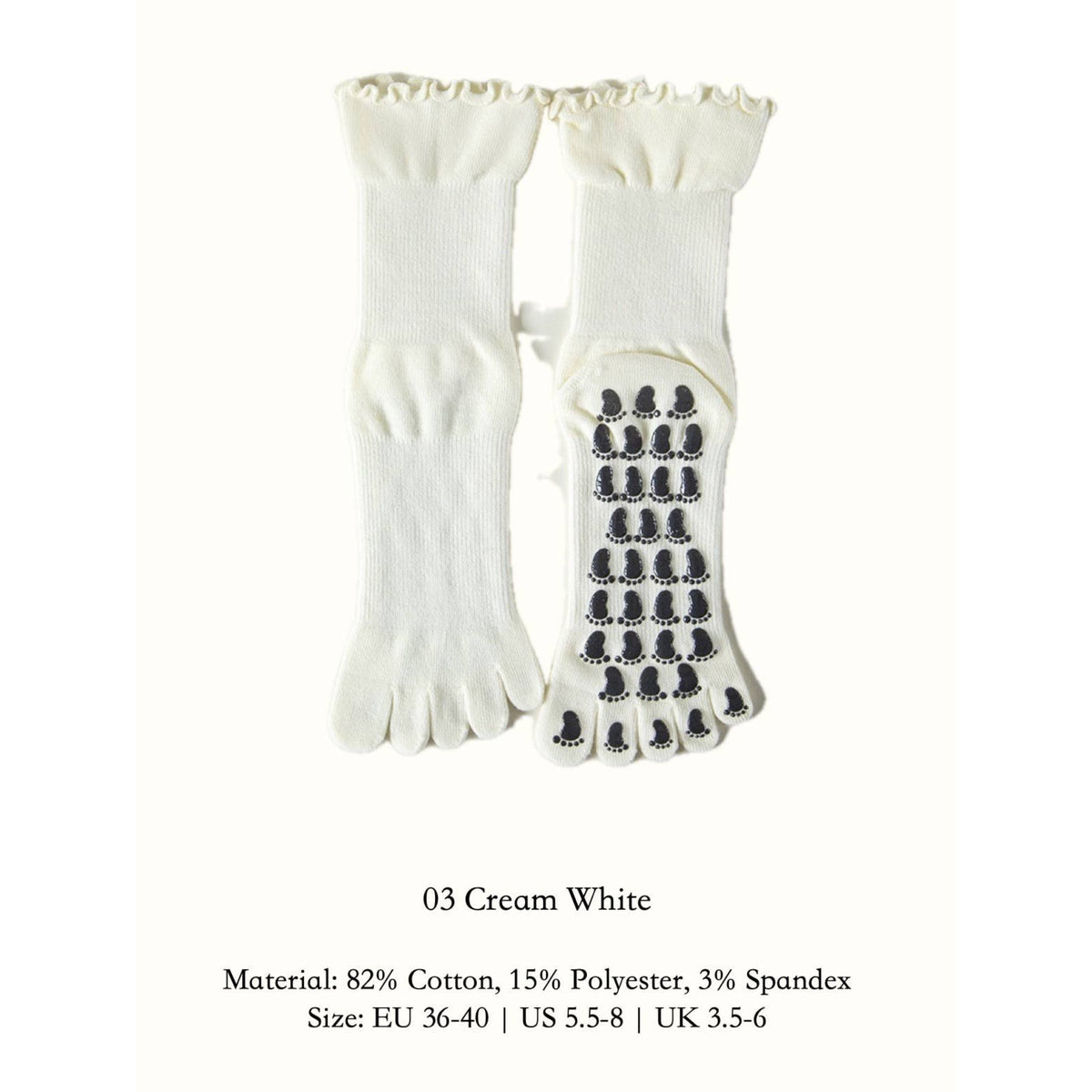 Five Toe Grip Socks for Yoga & Barre - Cream White