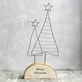 East of India Wire Christmas Trees on Wooden Base - Merry Christmas