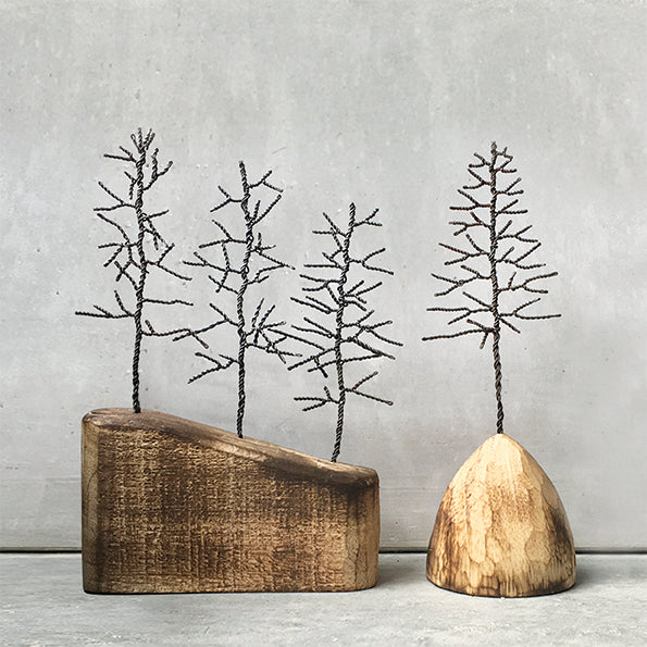 East of India Wire Winter Tree on Wooden Base