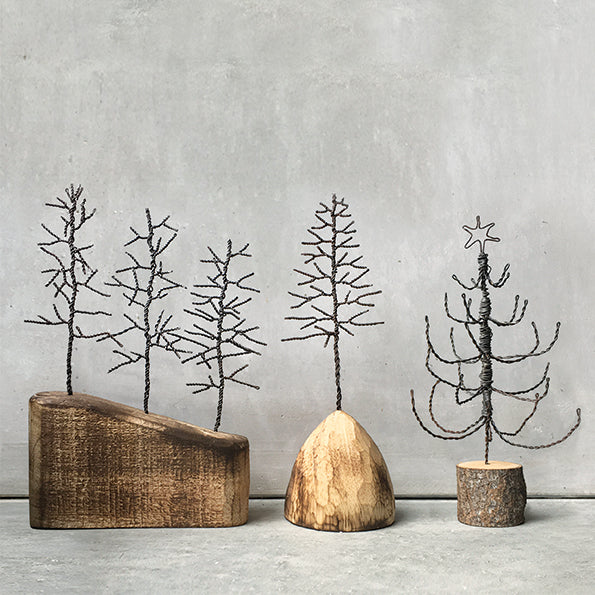 East of India Wire Winter Tree on Wooden Base