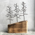 East of India Three Wire Winter Trees on Wooden Base