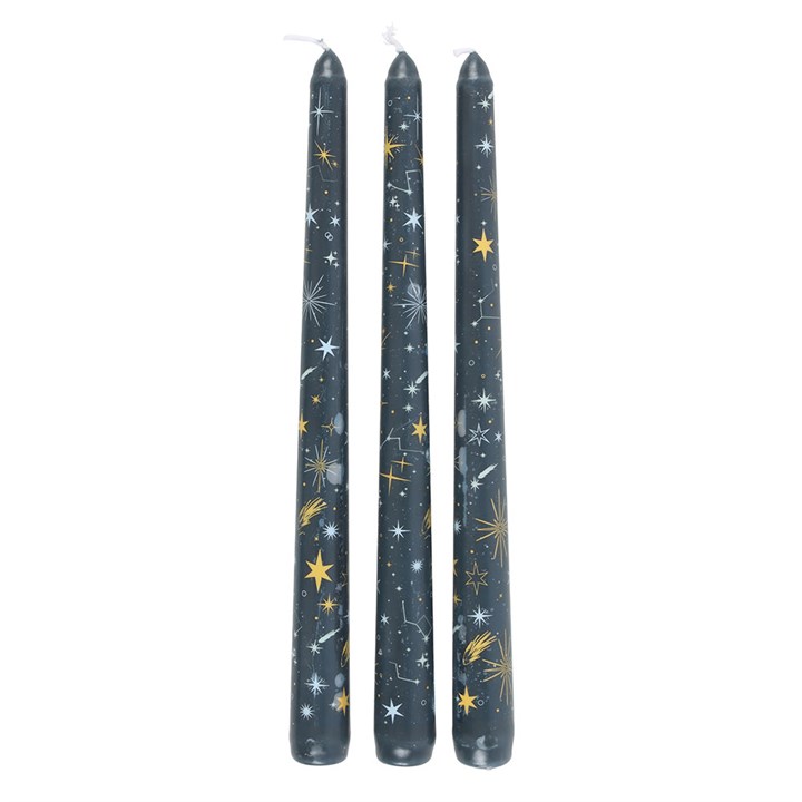 Set of 3 Starry Night Celestial Taper Candles