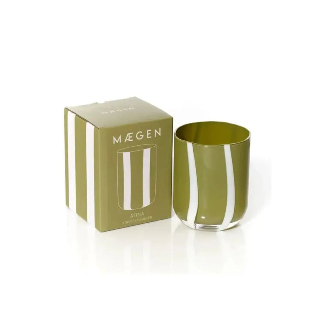Atina Glass Tumbler - Olive & White