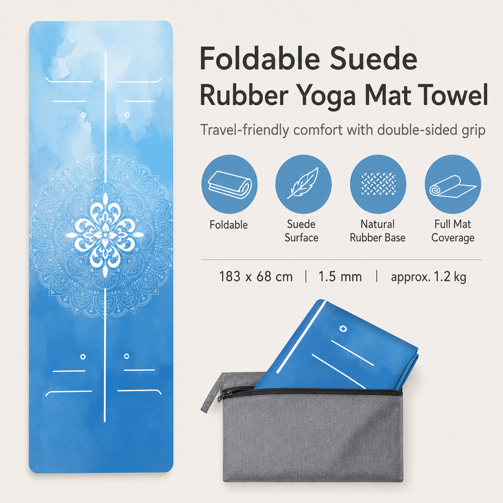 Foldable Suede & Rubber Travel Yoga Mat Towel