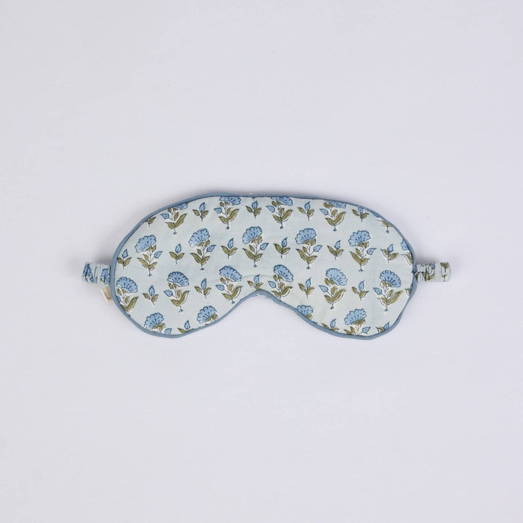 Block Printed Eye Mask & Scrunchie Set - Ditsy Floral Blue