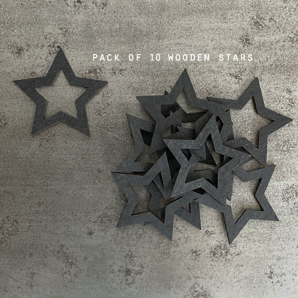 East of India Wooden Outline Star Decorations, Pack of 10 - Black