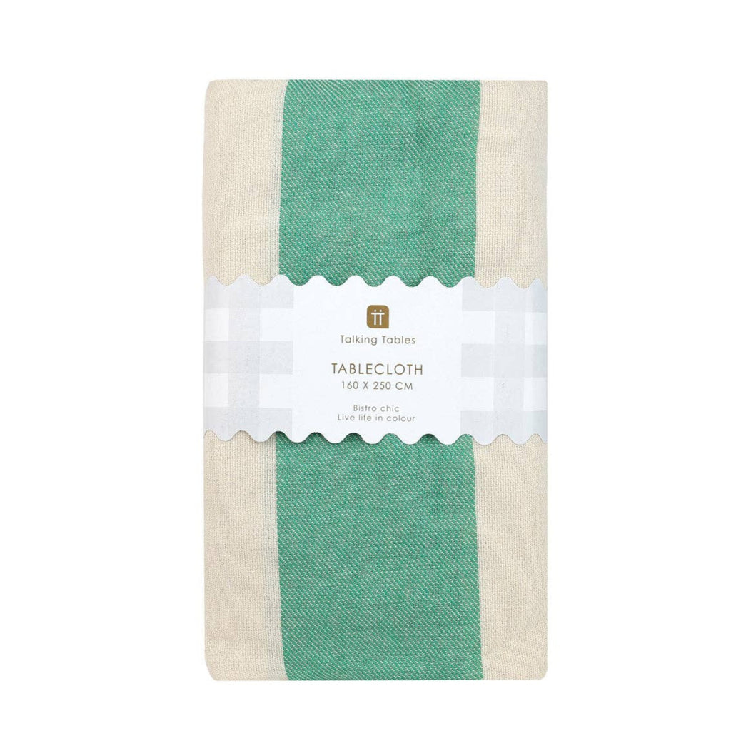 Green Stripe Cotton XL Tablecloth - 160 x 250cm