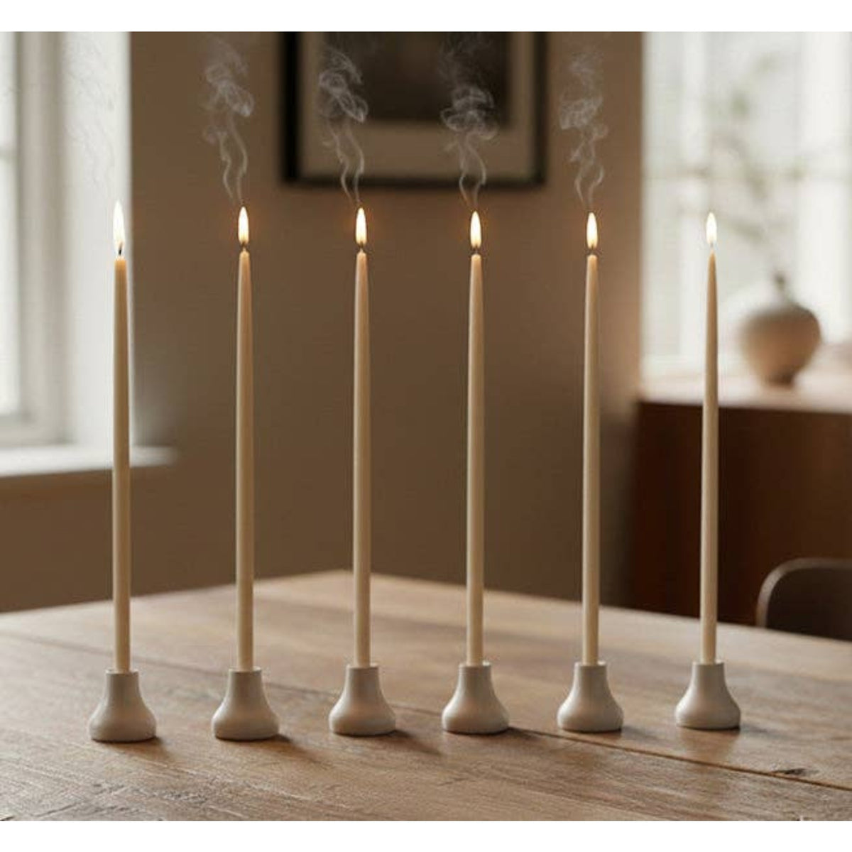 Thin Taper Candle Holders - Pearl White, Set of 6