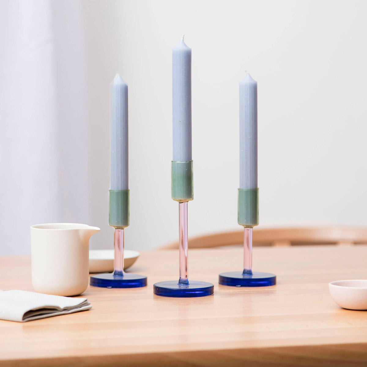 Glass Candlestick - Green & Pink, Medium