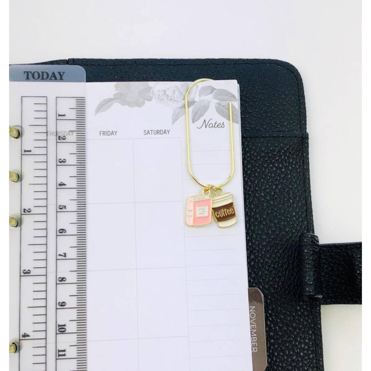 Book & Coffee Charm Paper Clip Bookmark - Pink