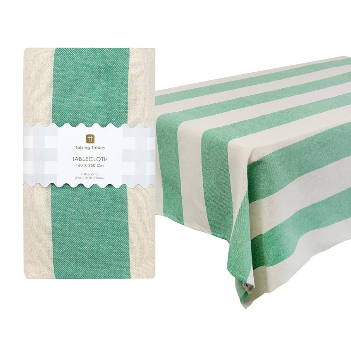 Green Stripe Cotton XL Tablecloth - 160 x 250cm