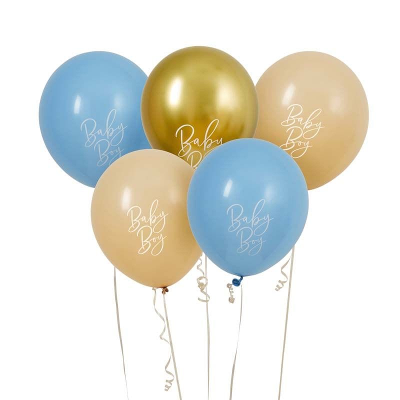 Baby Blue, Nude & Gold Baby Shower Balloons x 5 Balloons Baby Blue, Nude & Gold Baby Shower Balloons x 5