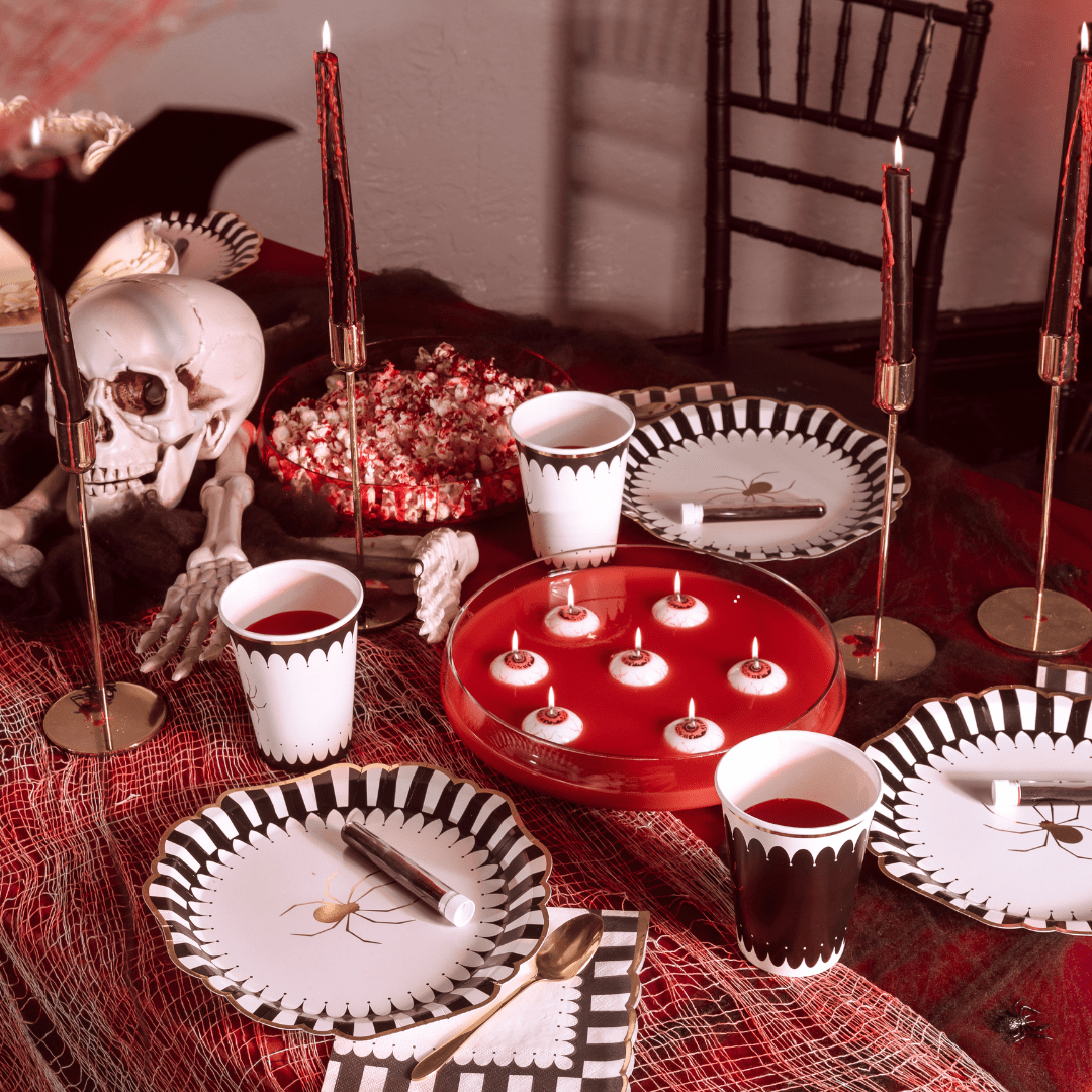Beige & Black Spider Paper Cups x 6 - Halloween Party Tableware Disposable Cups Beige & Black Spider Paper Cups x 6