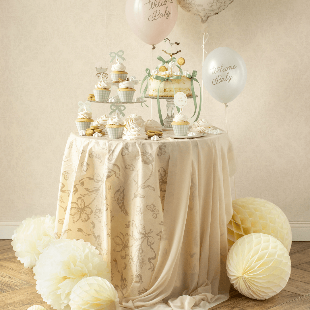 Beige Floral Party Tablecover tablecover Beige Floral Party Tablecover