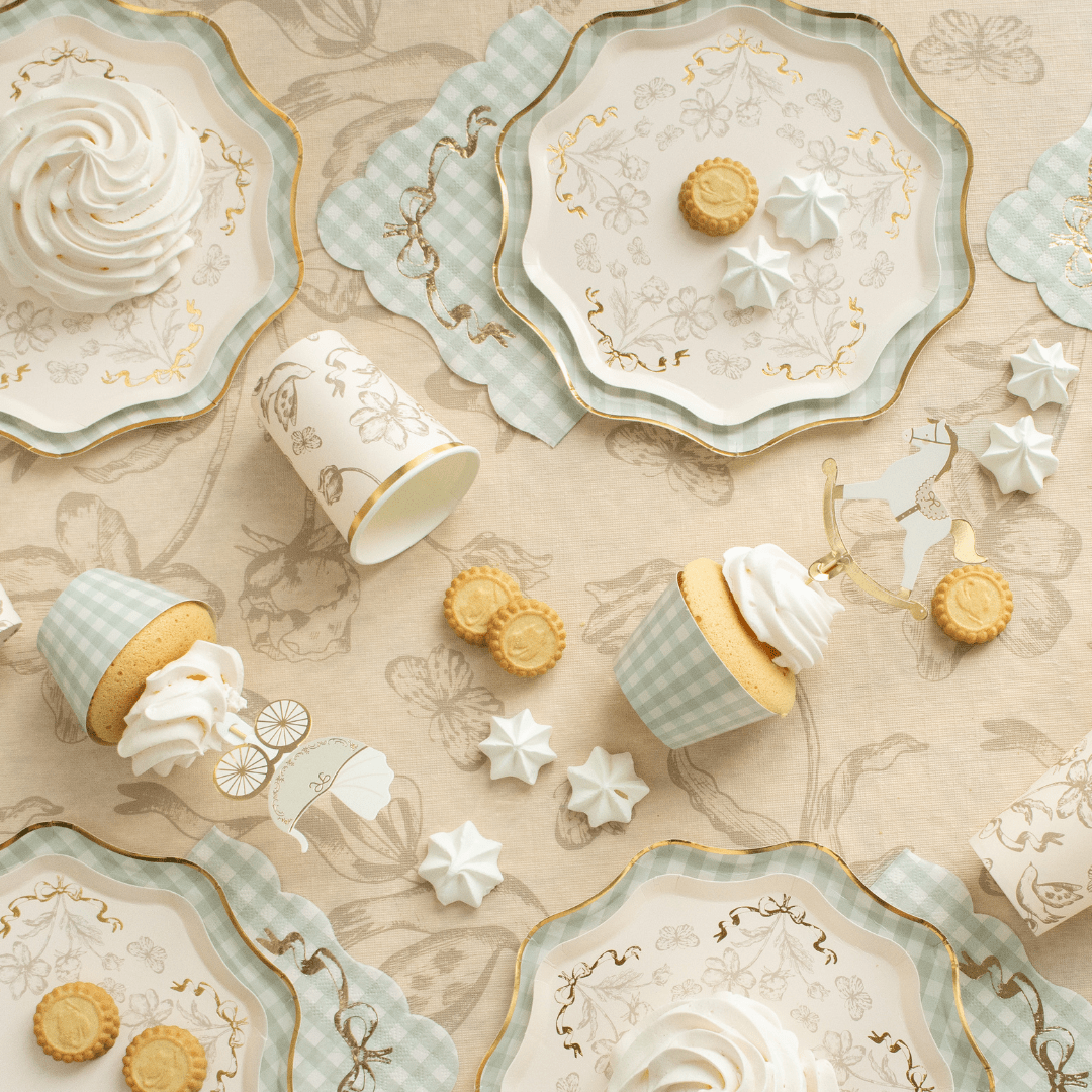 Beige & Gold Floral Paper Plates x 6 Disposable Plates Beige & Gold Floral Paper Plates x 6