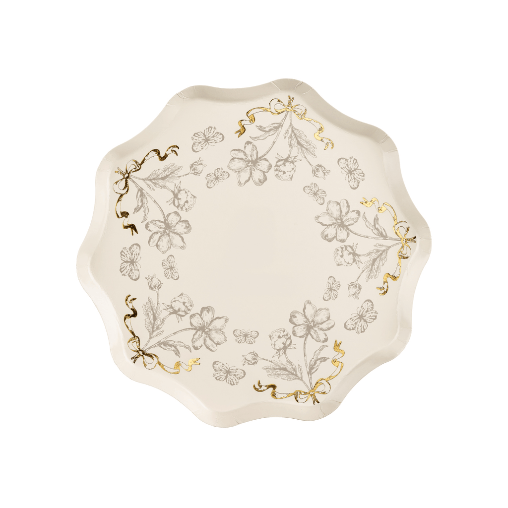 Beige & Gold Floral Paper Plates x 6 Disposable Plates Beige & Gold Floral Paper Plates x 6