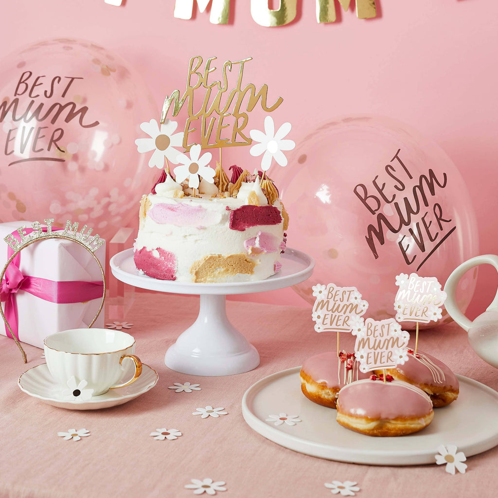 Best Mum Ever - Mother's Day Daisy Cake Topper Cake Topper Gold 'Best Mum Ever' Daisy Cake Toppers