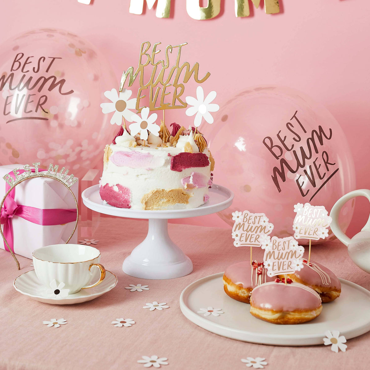 Best Mum Ever - Mother's Day Daisy Cake Topper Cake Topper Gold 'Best Mum Ever' Daisy Cake Toppers