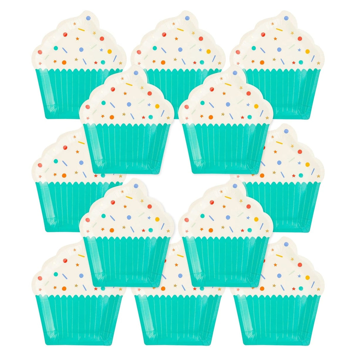 Birthday Cupcake Shaped Party Plates x 12 - My Mind's Eye Party UK Disposable Plates Birthday Cupcake Shaped Party Plates x 12