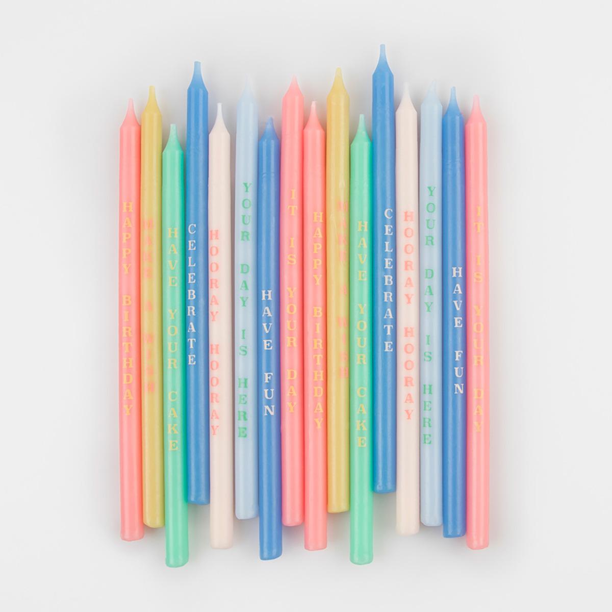 Birthday Phrases Cake Candles x 16 | Meri Meri Birthday Party Birthday Candles Birthday Phrases Cake Candles x 16