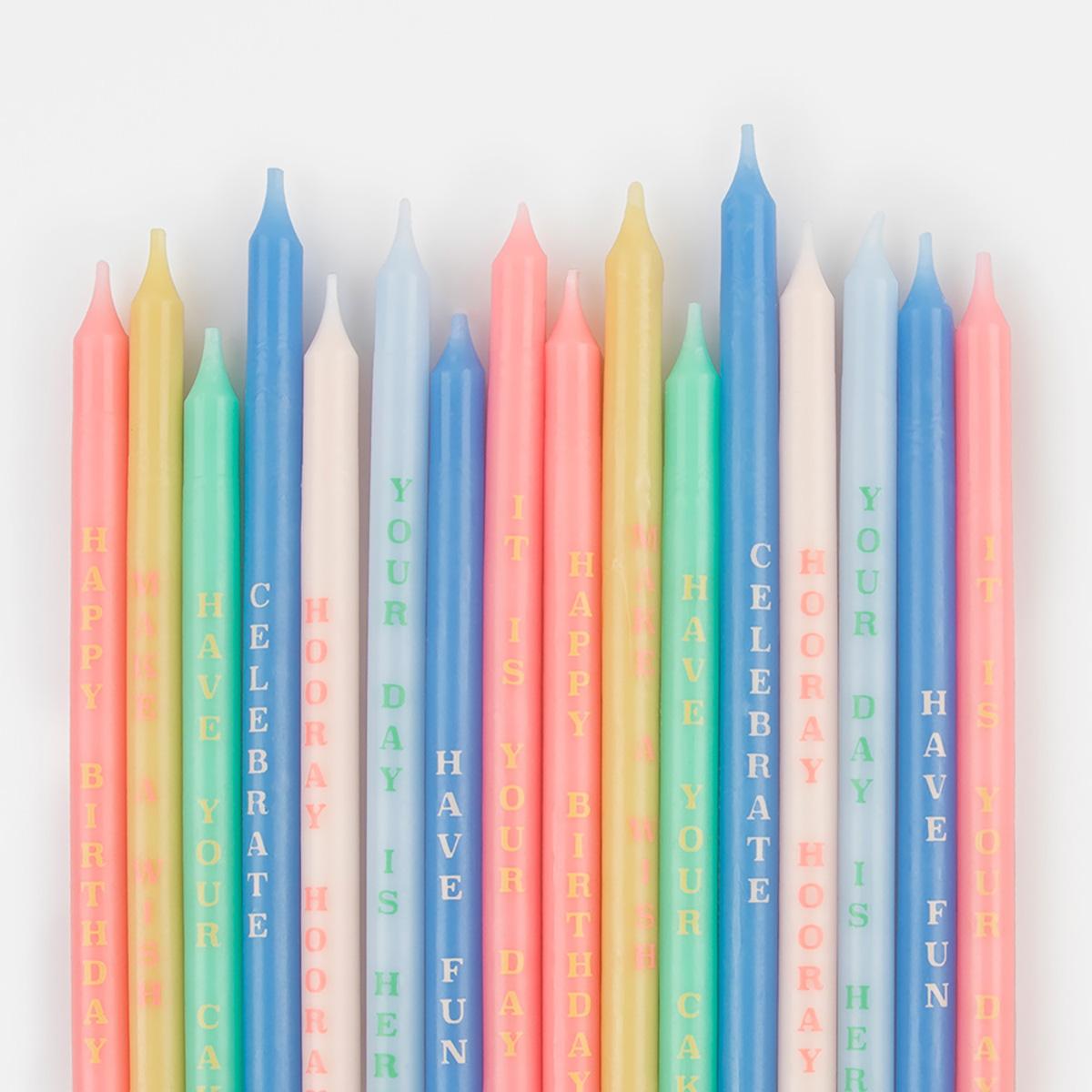 Birthday Phrases Cake Candles x 16 | Meri Meri Birthday Party Birthday Candles Birthday Phrases Cake Candles x 16