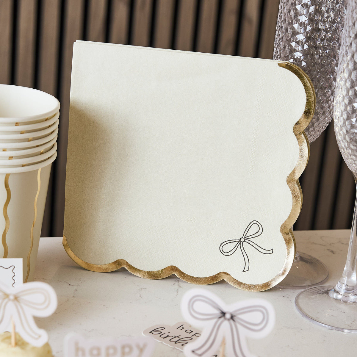 Black Bow & Cream Party Napkins x 16 Paper Napkins Black Bow & Cream Party Napkins x 16