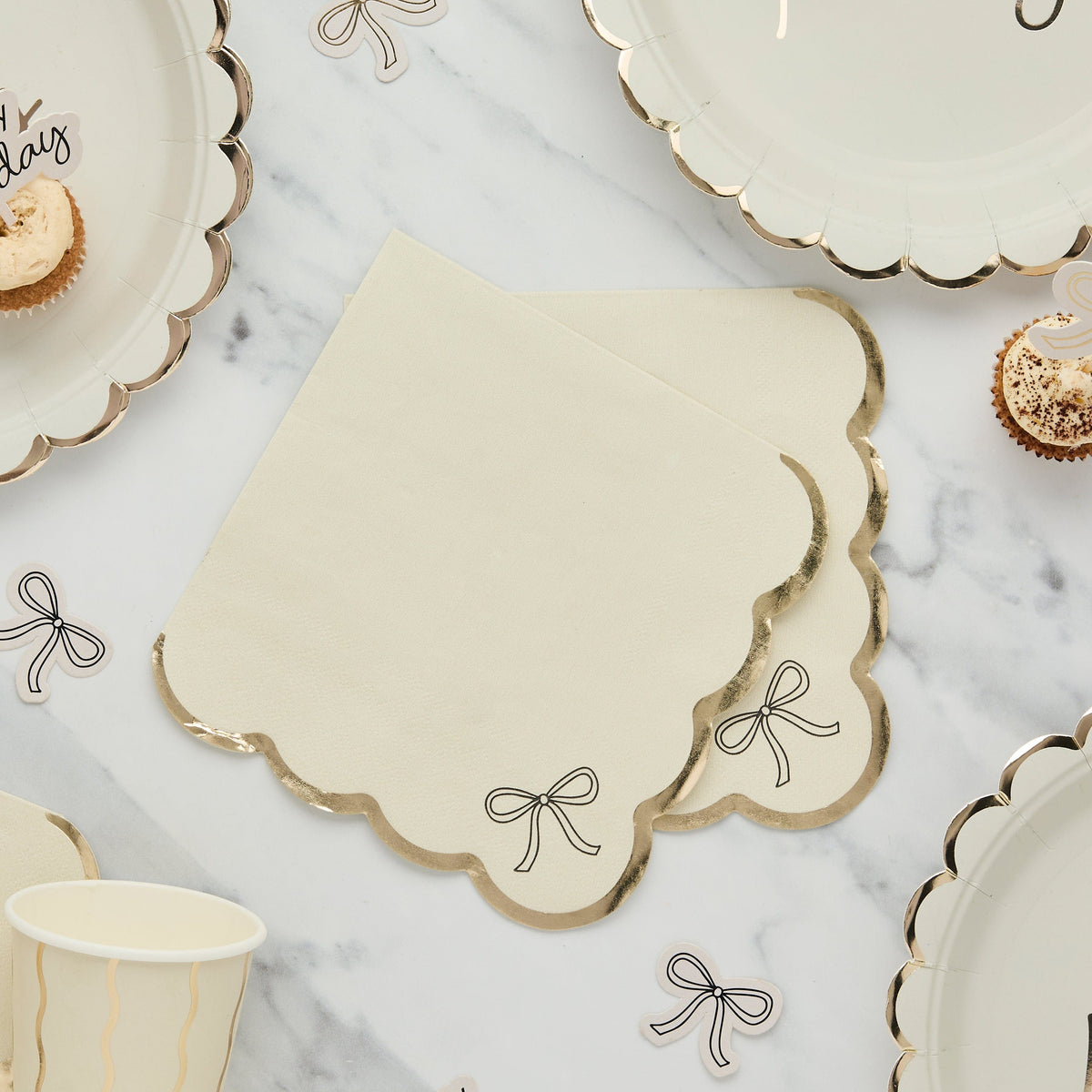 Black Bow & Cream Party Napkins x 16 Paper Napkins Black Bow & Cream Party Napkins x 16
