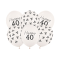 Black Bow Happy 40 Latex Balloons x 6 - 40th Birthday Party Balloons Black Bow Happy 40 Latex Balloons x 6