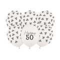 Black Bow Happy 50 Latex Balloons x 6 - 50th Birthday Party Balloons Black Bow Happy 50 Latex Balloons x 6
