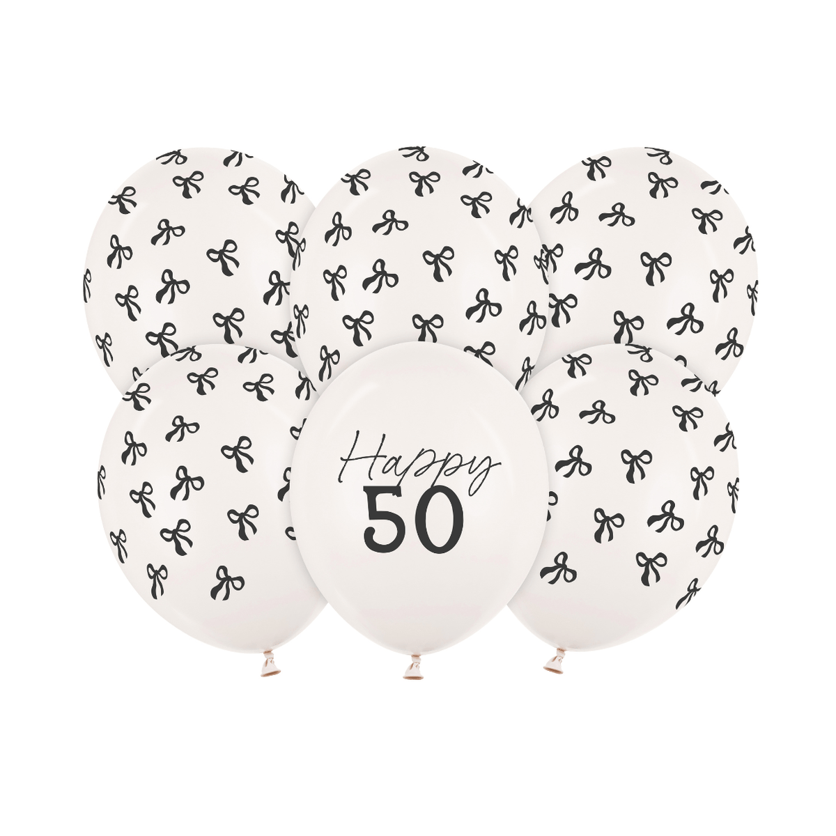 Black Bow Happy 50 Latex Balloons x 6 - 50th Birthday Party Balloons Black Bow Happy 50 Latex Balloons x 6
