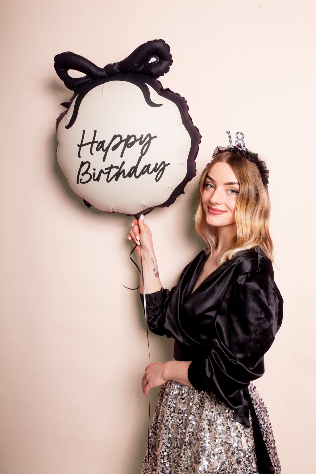 Black Bow Happy Birthday Foil Balloon Balloons Black Bow Happy Birthday Foil Balloon