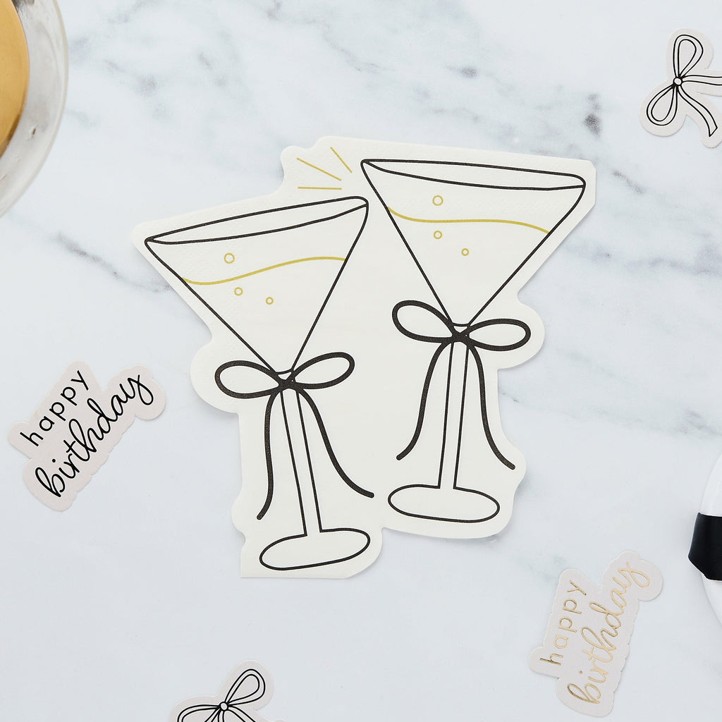 Black & Gold Cocktail Shaped Party Napkins x 16 Paper Napkins Black & Gold Cocktail Shaped Party Napkins x 16