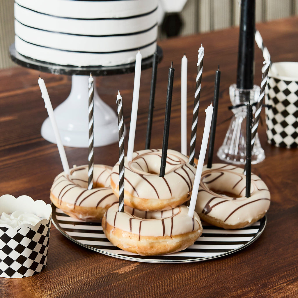 Black & White Monochrome Tall Skinny Candles x 12 - Birthday Cake Candles Birthday Candles Black & White Monochrome Tall Skinny Candles x 12