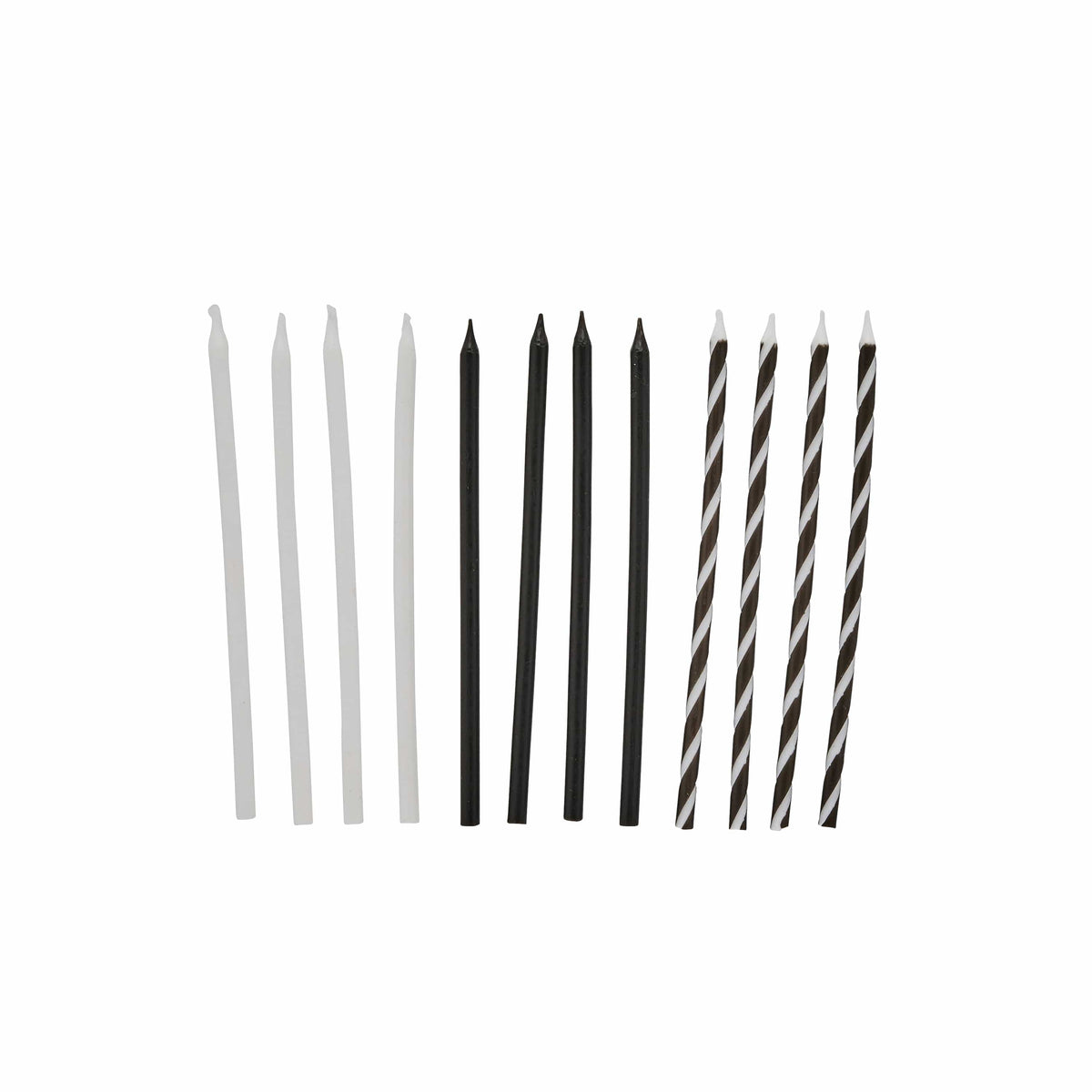 Black & White Monochrome Tall Skinny Candles x 12 - Birthday Cake Candles Birthday Candles Black & White Monochrome Tall Skinny Candles x 12