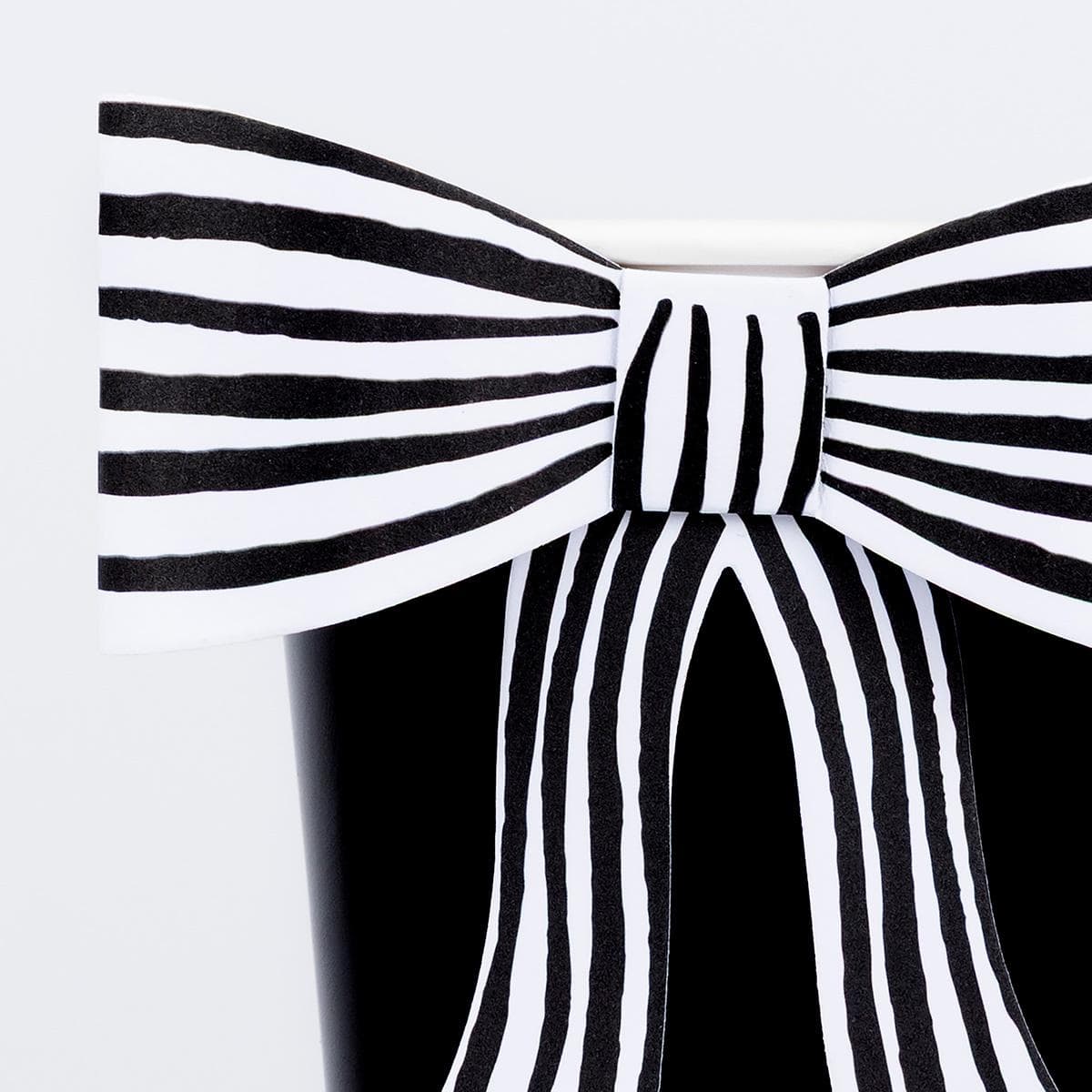 Black & White Stripy Bow Party Cups x 8 | Meri Meri Halloween Table party cups Black & White Stripy Bow Party Cups x 8