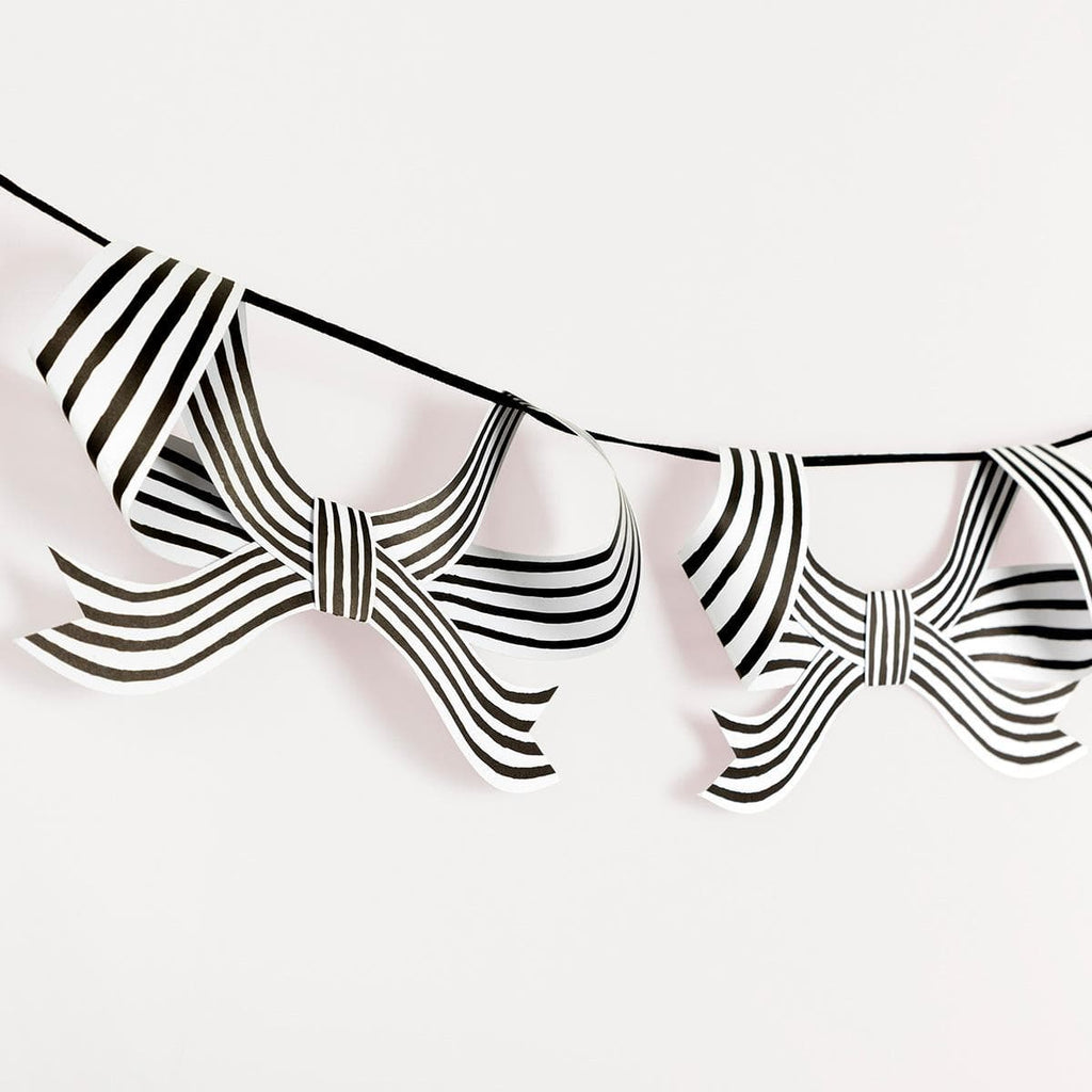 Black & White Stripy Bow Party Garland | Meri Meri Halloween Decorations Bunting Black & White Stripy Bow Party Garland