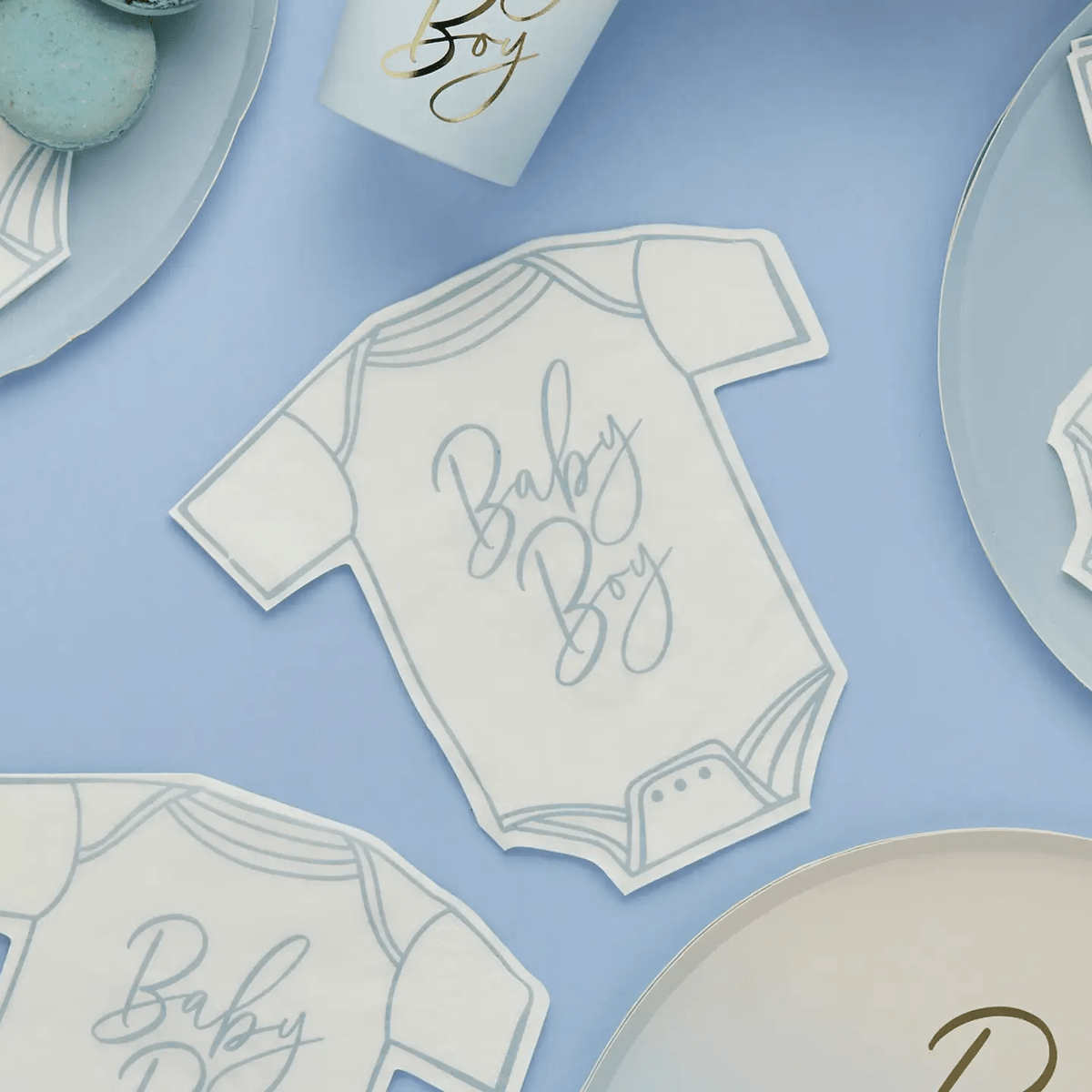 Blue 'Baby Boy' Baby Grow Paper Napkins x 16 - Baby Shower Supplies Paper Napkins Blue 'Baby Boy' Baby Grow Paper Napkins x 16