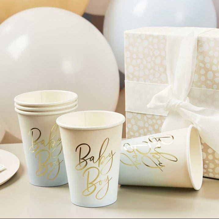 Blue Baby Boy Paper Cups x 8 - Baby Shower Supplies Paper Napkins Blue Baby Boy Paper Cups x 8