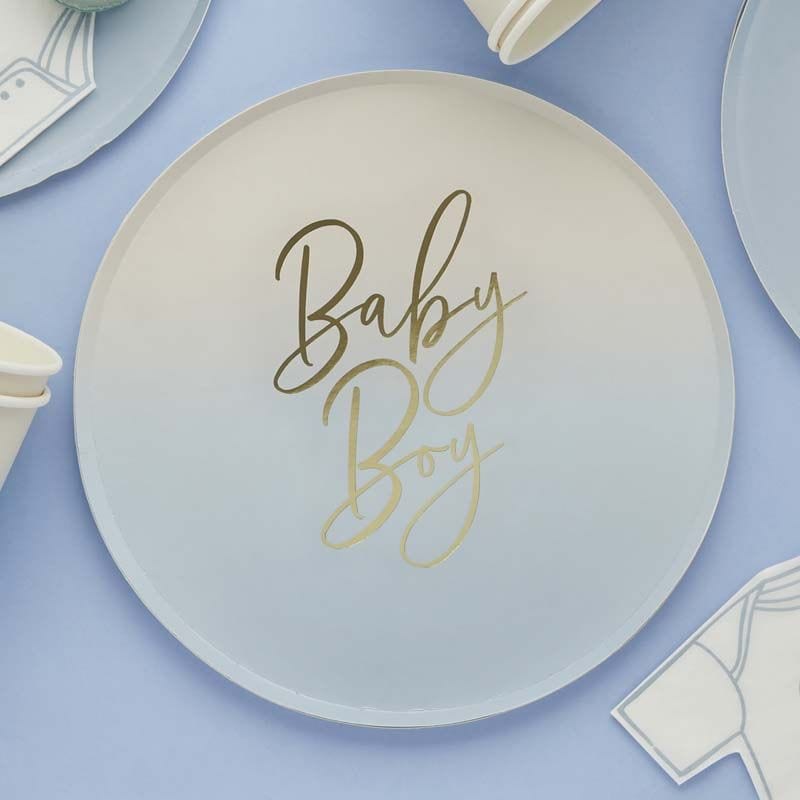 Blue Baby Boy Paper Plates x 8 - Baby Shower Supplies Disposable Plates Blue Baby Boy Paper Plates x 8