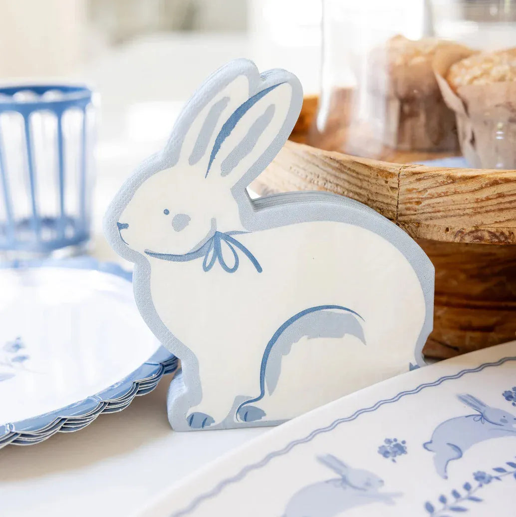 Blue Bunny Shaped Napkins x 24 Paper Napkins Blue Bunny Shaped Napkins x 24