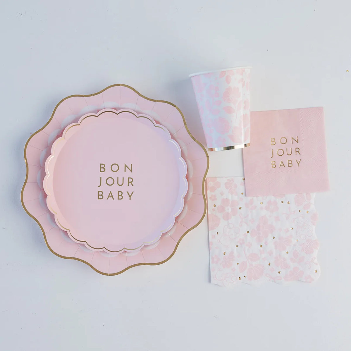 Bonjour Baby Pink Baby Shower Small Plates x 8 - Girl Baby Shower Disposable Plates Bonjour Baby Girl Baby Shower Small Plates x 8
