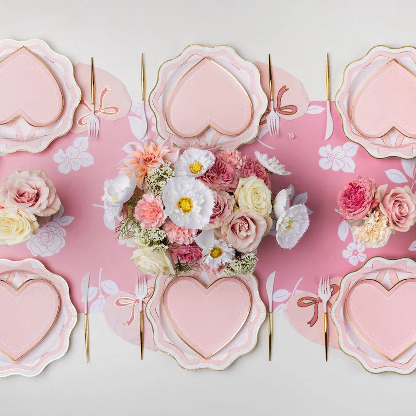 Bonjour Fete - Elegant Pink & Gold Bow Party Plates x 8 Disposable Plates Elegant Pink & Gold Bow Party Plates x 8