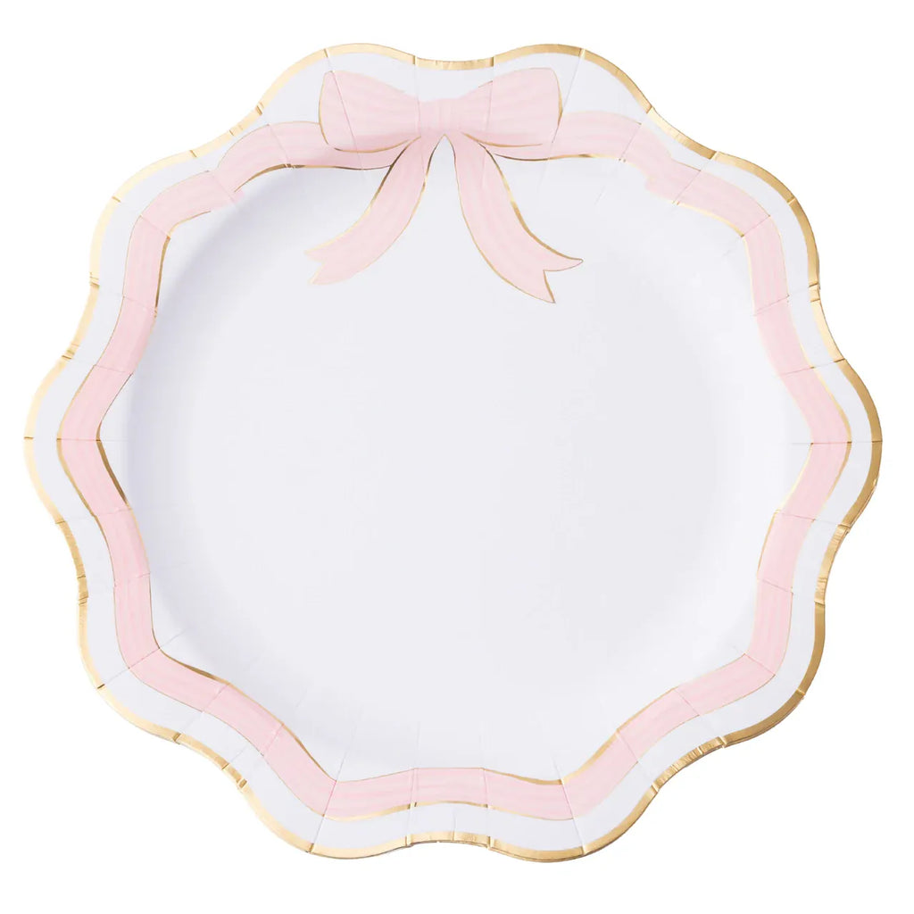 Bonjour Fete - Elegant Pink & Gold Bow Party Plates x 8 Disposable Plates Elegant Pink & Gold Bow Party Plates x 8