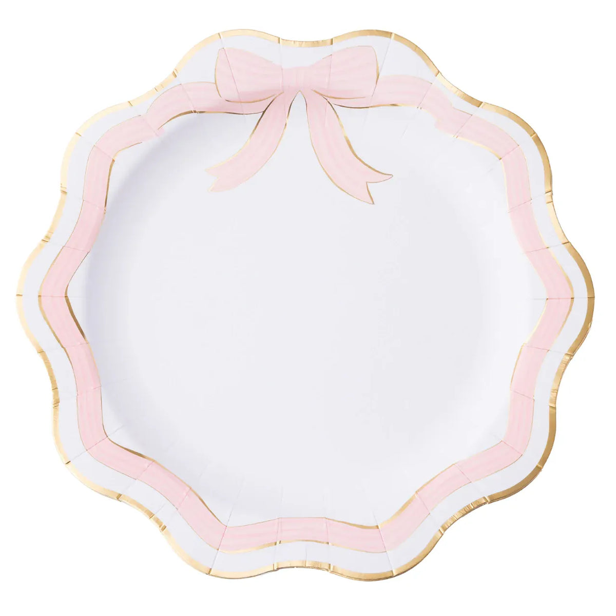 Bonjour Fete - Elegant Pink & Gold Bow Party Plates x 8 Disposable Plates Elegant Pink & Gold Bow Party Plates x 8