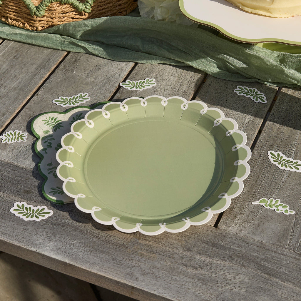 Botanical Party Sage Green Party Plates x 8 Disposable Plates Botanical Party Sage Green Party Plates x 8