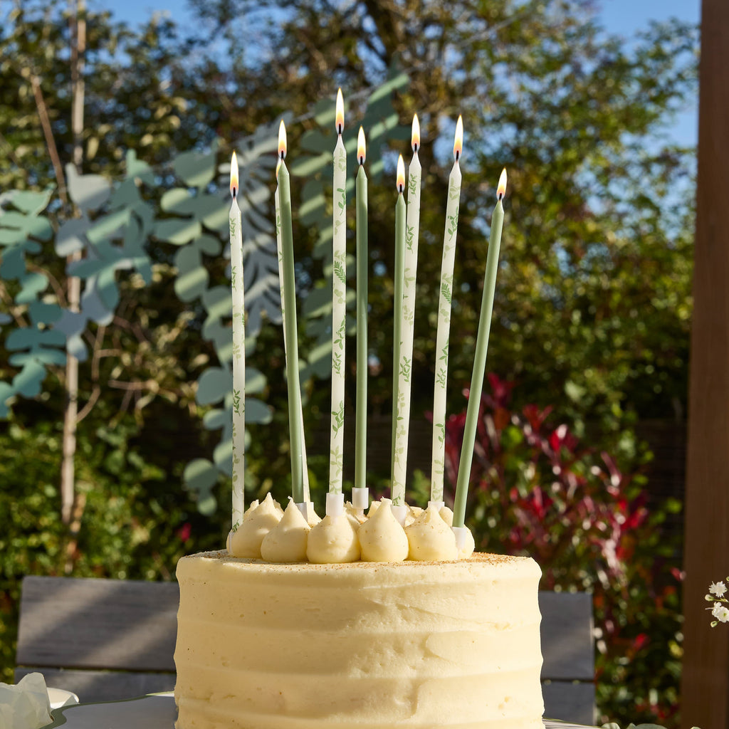 Botanical Party Tall Skinny Candles x 12 Birthday Candles Botanical Party Tall Skinny Candles x 12